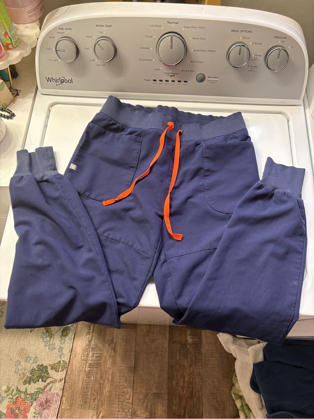 Figs Navy Joggers with Orange Drawstring